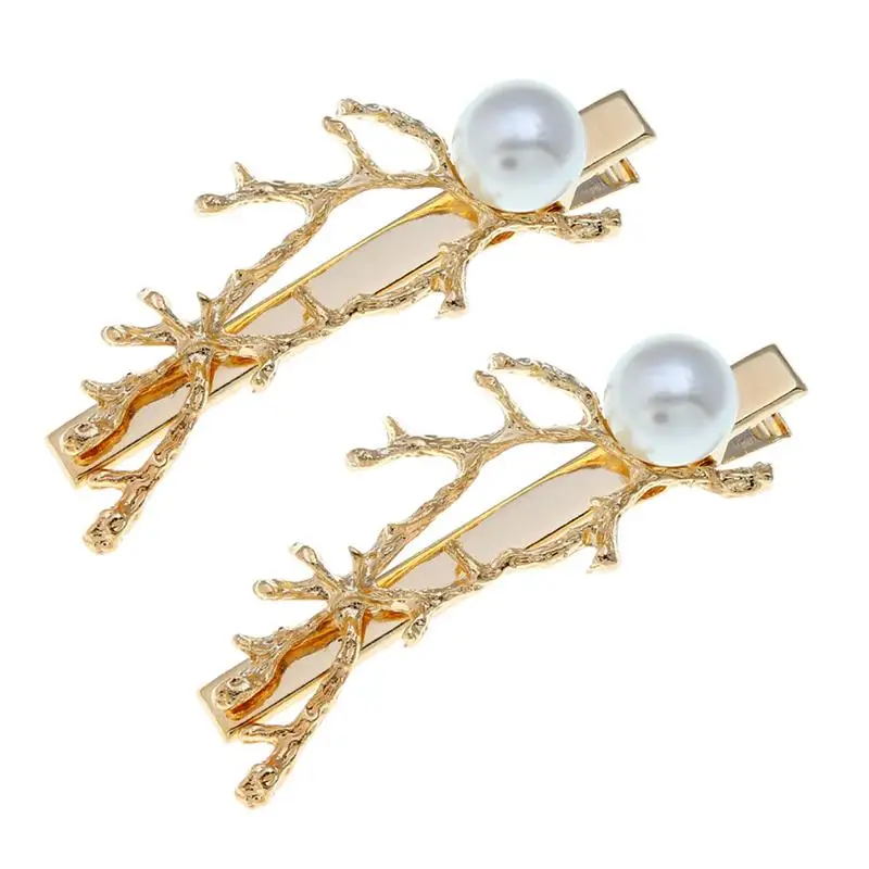 

2 pcs Hair Clip Decorative Pearl Branch Alloy Hair Jewelry Barrettes Bobby Pin Hairpins for Girls