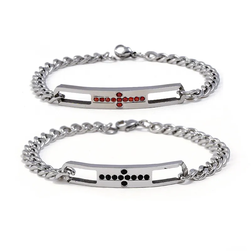 

pulseras mujer moda 2018 Simple Exquisite Rhinestone Cross Christian Couple Bracelet Locomotive Punk Party Bracelet Men Women