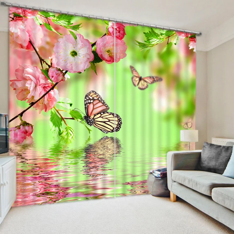 

Butterfly Water reflection 3d blackout curtains finished printing photos