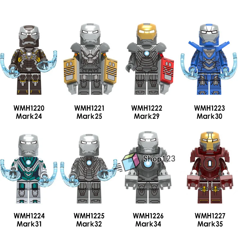 

Building Blocks Iron Man Marvel Super Heroes MK 24 29 30 31 35 Ironman Tony Stark Action Bricks For Children Toys Gift