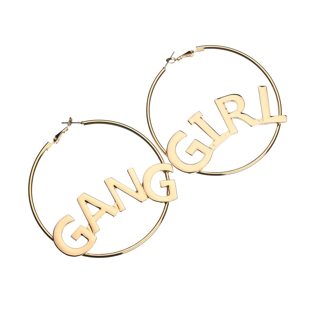 Заявление Girl Gang письмо Большой Серьги для Для женщин леди простой золотистый
