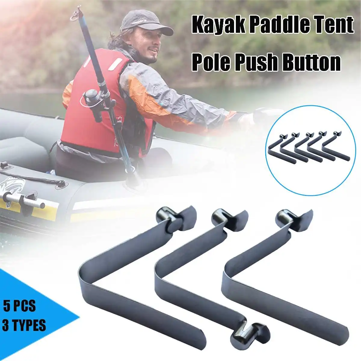 

5PC Silver Kayak Paddle Tent Pole Push Button Spring Snap Clip Locking Tube Pin Water Sports Rowing Boats Durable