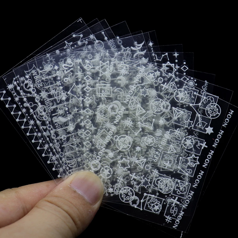 

12pcs Gold 3d Nail Art Stickers Hollow Decals Mixed Designs Adhesive Star Moon Nail Tips Decorations Salon Accessory