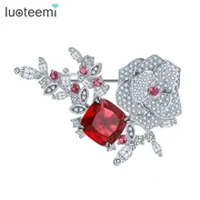 LUOTEEMI Noble Estilo Coreano de La Manera Rojo Cristalino de LA CZ Magnética Alfileres Broches Bufanda Para Mujer Regalo de La Madre