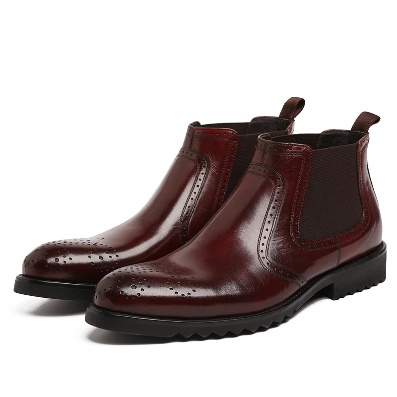 

EU38-44 2016 Autumn/Winter men's boots genuine leather elastic band snow boots round toe durable handmade men's shoes