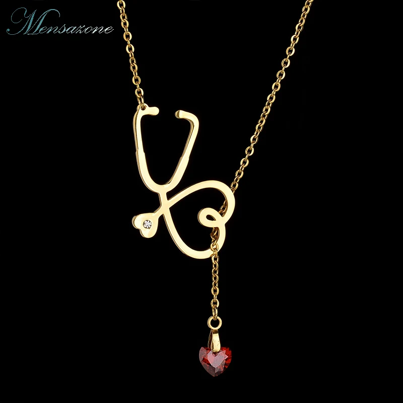 MENSAZONE 2 Color Heart Stethoscope Necklace Pendant Women Cubic ...