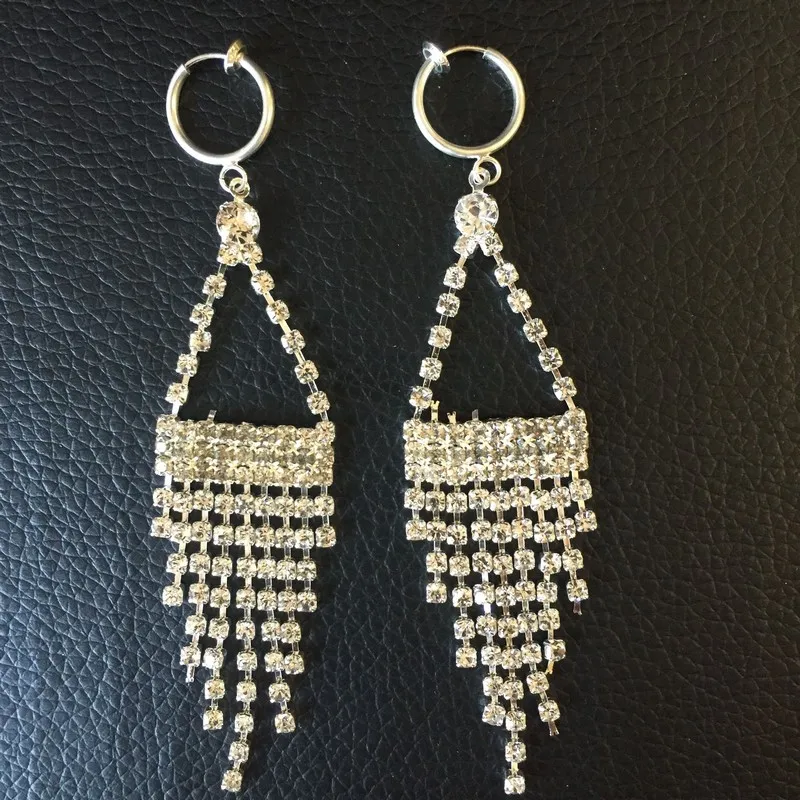 3 5 Long Clip On Chandelier Earrings With Gl Rhinestone For 3 5 Long Clip On Chandelier Earrings With Gl Rhinestone For Party Wedding Bridal Jewelry Without Pierced In From