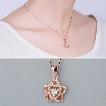 

S- S925 silver pentagram inlay chain fashion necklace exquisite pendant simple fashion style rose gold