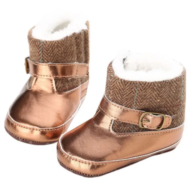 Детские ботинки из искусственной кожи для маленьких девочек; зимние теплые Детские утепленные плюшевые зимние сапоги; детская кожаная короткая обувь для младенцев