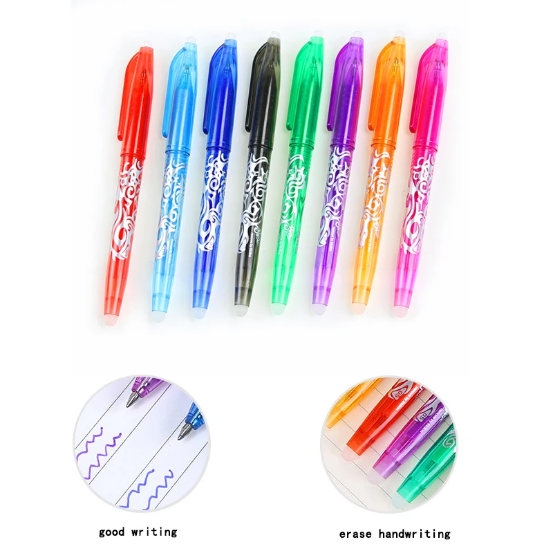 New 0.5mm Erasable Pens 8 Colors/lot Retractable Gel Ink Pens Fine
