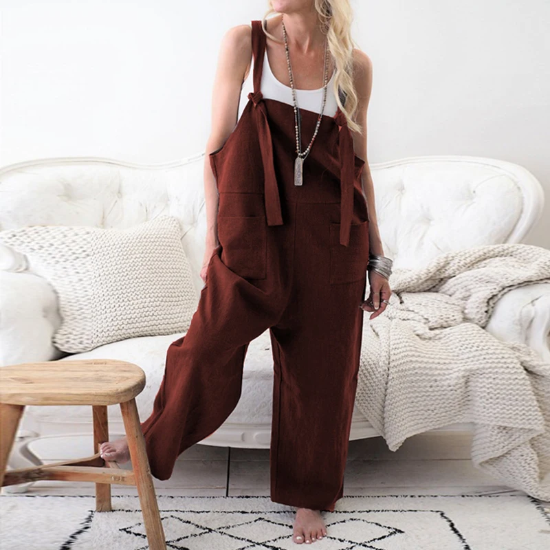 Oversized Baggy High Street Style Jumpsuits Women Elegant Wide Leg Loose Overall With Pocket Trousers Female Ladies Clothing