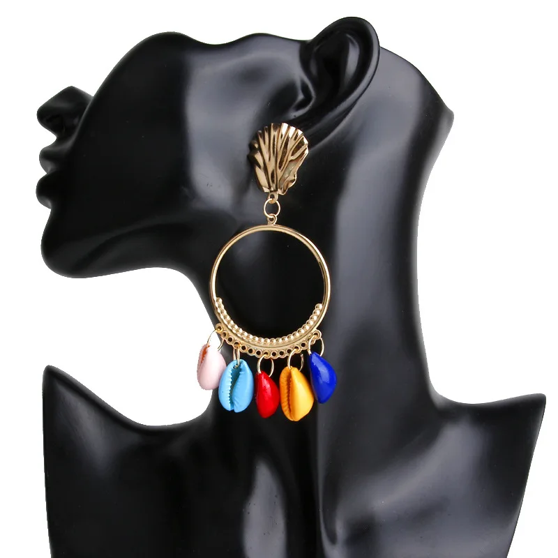 

1 Pairs romantic Shell Pendant Hoop Earrings Creative scallop For Women Handmade 6 colors Conch Endless Circle Earrings Jewelry