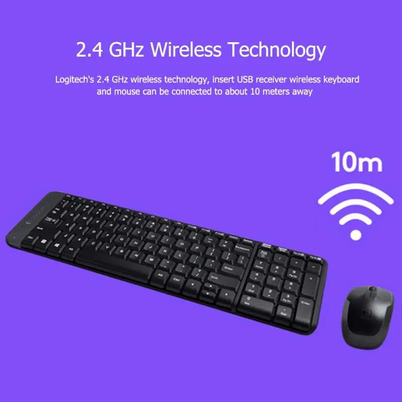 Комбинированная компьютерная мышь logitech MK220, 104 клавиш, беспроводная клавиатура, 1000 точек/дюйм, USB приемник, набор для игр, для геймеров, оригинальная оптическая
