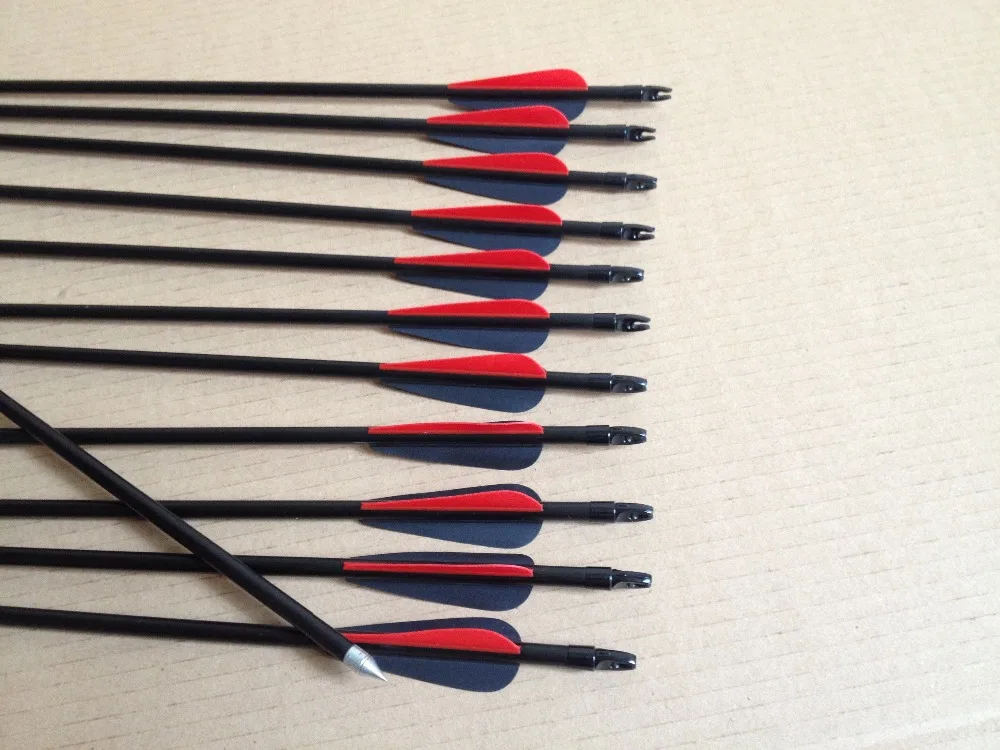 12pcs black&red Fiberglass Arrow,Nock Proof,Plastic Fletching Archery
