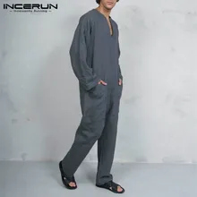 INCERUN ретро мужские джемперы мусульманская одежда Кафтан весна осень модные комбинезоны рабочие брюки Карманы комбинезон 3XL