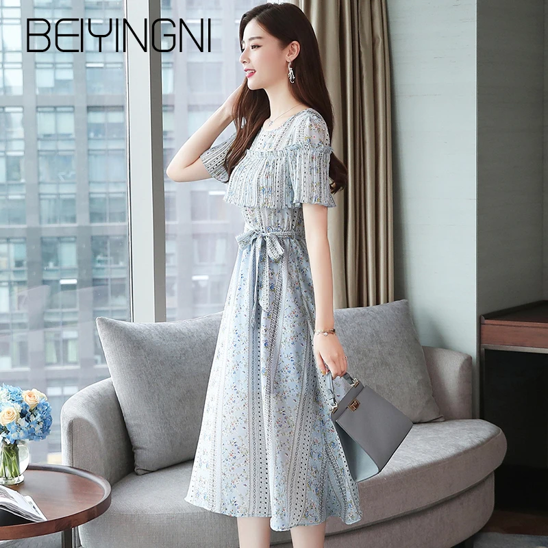Beiyingni Patchwork Dress Women Short Sleeve Sashes Chiffon Print Vintage O-neck Lining Vintage Boho Dresses Elegant Shift Dress Beiyingni Patchwork Dress Women Short Sleeve Sashes Chiffon Print Vintage O-neck Lining Vintage Boho Dresses Elegant Shift Dress