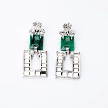 

Fashion Women Geometric Crystal Pierced Accessories Silver Color Green Earring