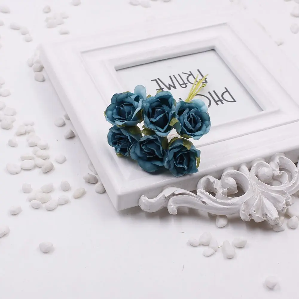 Новинка, 6 шт./лот, 2 см, Шелковый градиентный мини-букет роз, искусственный цветок для украшения свадьбы, сделай сам, венок, подарок, аксессуары для скрапбукинга - Цвет: blue