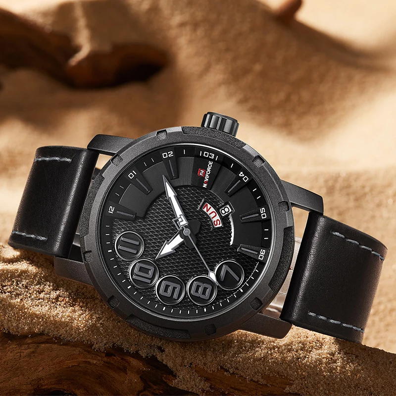 NAVIFORCE Top Luxury Brand Men Sports Watches Men's Unique Quartz Date Clock Male Leather Army Mili