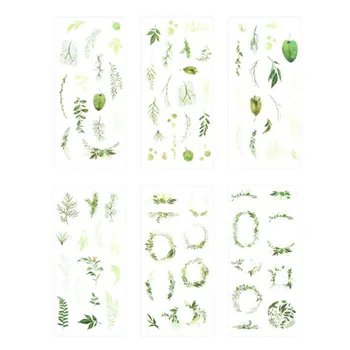 

6 Pieces/bag Green Leaf Waterproof Sticker Student Stationery Pvc Sticker Art Outdoor Decoration Diy Diary Album Sticker Gift