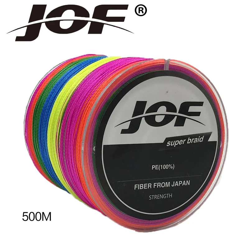 JOF Brand 500M PE Braided Fishing Line 4 stands 4LB-150LB Multifilament Fishing Line Multicolor Fishing Line free shipping