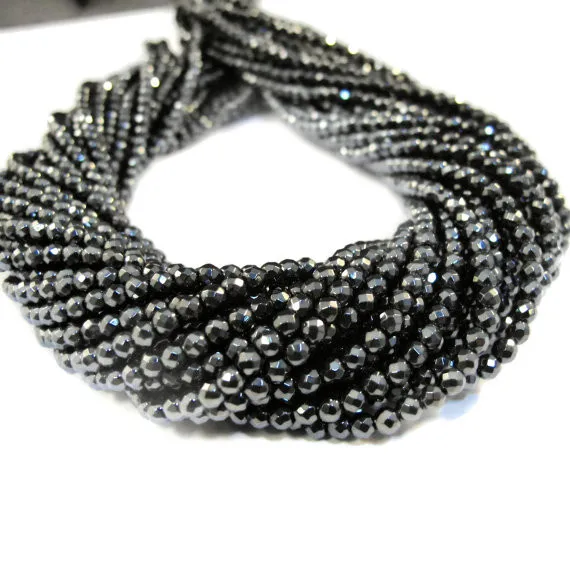 Hematite Beads, Faceted Rounds, 3-3.5mm 13 Inch Strand, Gemstone Rondelle Beads, For Necklace, Jewelry Suppliess