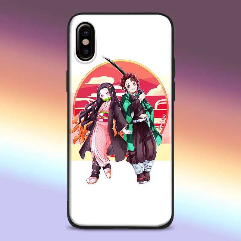 Мягкий силиконовый стеклянный чехол Kimetsu no Yaiba Tanjirou Nezuko для Apple iPhone 6 6s 7 8 Plus X XR XS 11 Pro