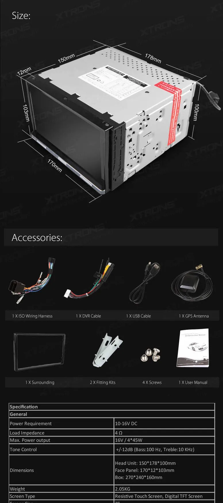 Perfect XTRONS 7" 2 Din Car DVD player with GPS Navigation Universal Stereo CD Radio Player 7" Touch Screen 1080P 3G DVR Video Head Unit 8