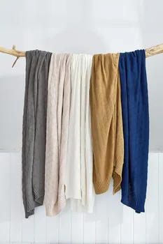 

100% Cotton High Quality Handmade Soft Knit Blanket Bed Blanket Beige,Blue White, Gray,Yellow Knitted Throw Blanket Sofa Blanket