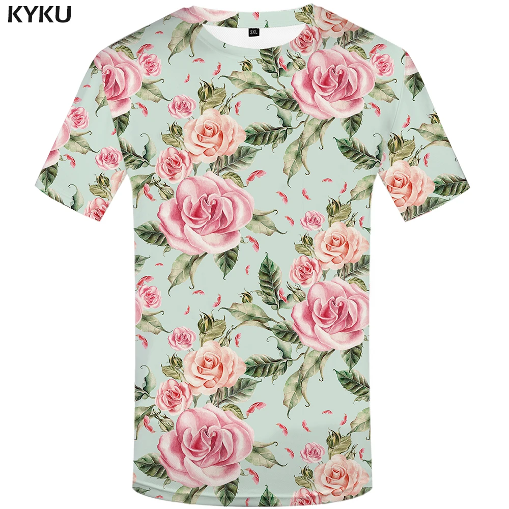 

KYKU Brand Flower T Shirt Women Pink Tshirt Sexy 3d T-shirt Rock Rock Clothes Hip Hop Tee Floral Womans Clothing 2018 New Summer
