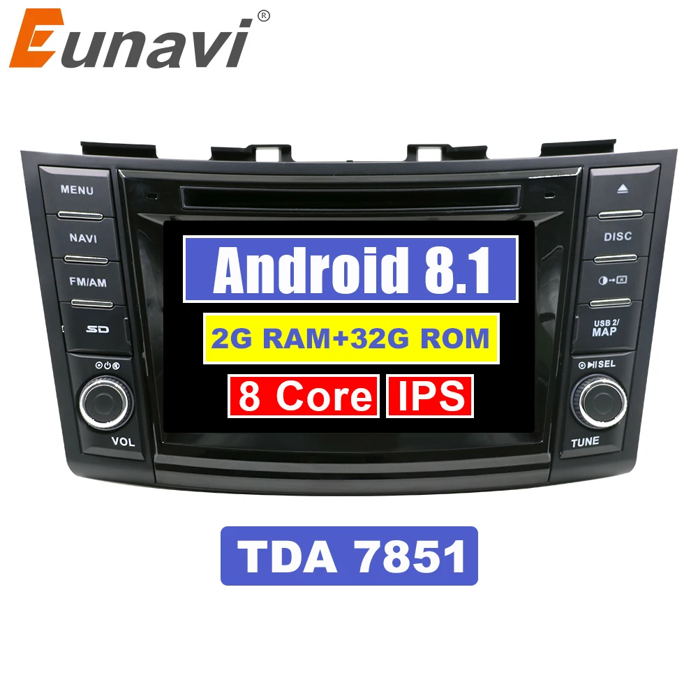 Cheap Eunavi 2 Din Android 8.1 Car Dvd Player For Suzuki Swift 2011 2012 Radio Stereo GPS Navi Touch screen Control Free Camera Map 0
