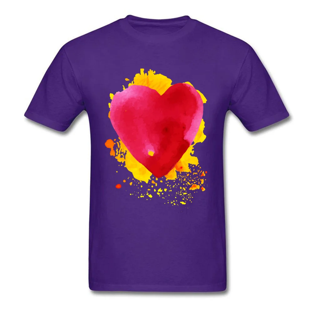 Round Neck Watercolor painted red heart All Cotton Men's T Shirt Casual Short Sleeve Tops Shirt Prevalent Leisure Sweatshirts Watercolor painted red heart purple