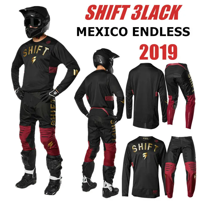 

2019 Mexico Endless Shift 3lack Motocross Dirt Bike Jersey And Pant RED GOLD ATV BMX Moto Gear Set Motorcycle Clothing MX Combo