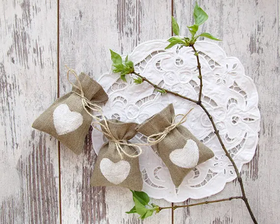 

Red or white hearts Burlap rustic wedding Bachelorette Hangover bridal shower recovery Kit favor gift bags party Candy pouches