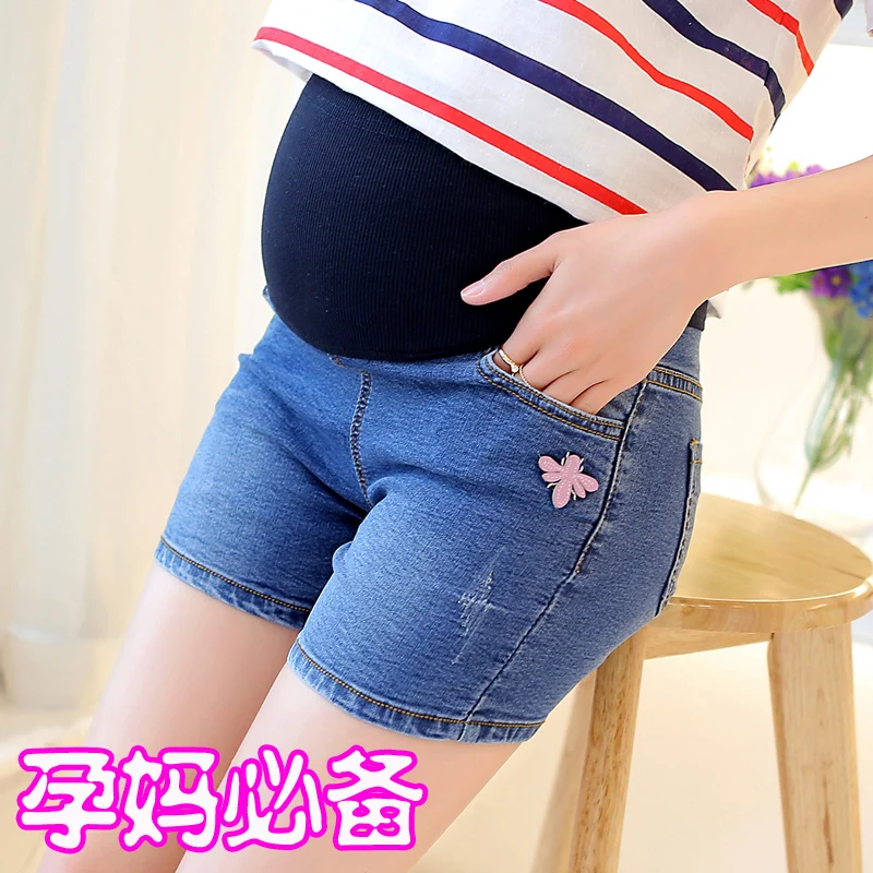

Butterfly Patch Stretch Denim Short Maternity Clothing Summer Pants