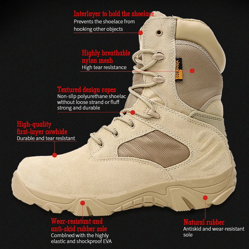 Brand New Men Military Boots Quality Special Force Tactical Desert Combat Ankle Botas Army Work Shoes Leather Women Snow Boots