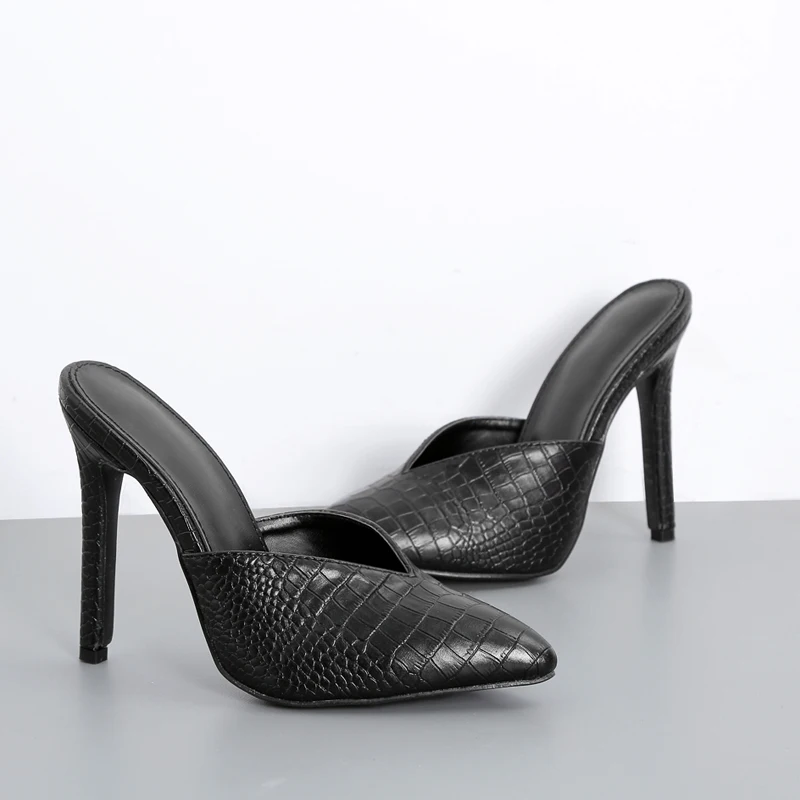 

11cm Summer High Heels Women Slippers Summer Slingback Mules Pointed Toe Med Heels Women Pumps High Thin Heels Party Sexy Shoes
