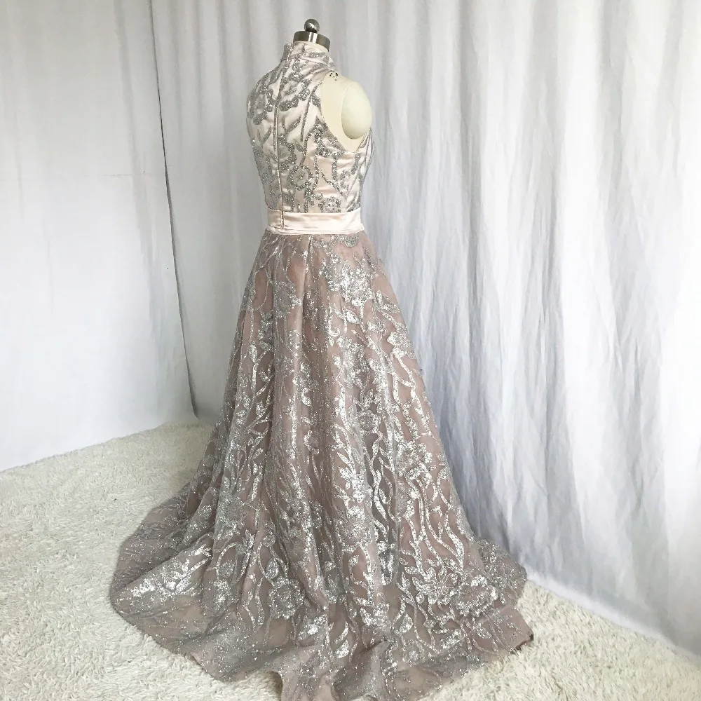 Yousef Vestidos De Fiesta серебряное кружевное блестящая Русалка вечернее платье с высоким