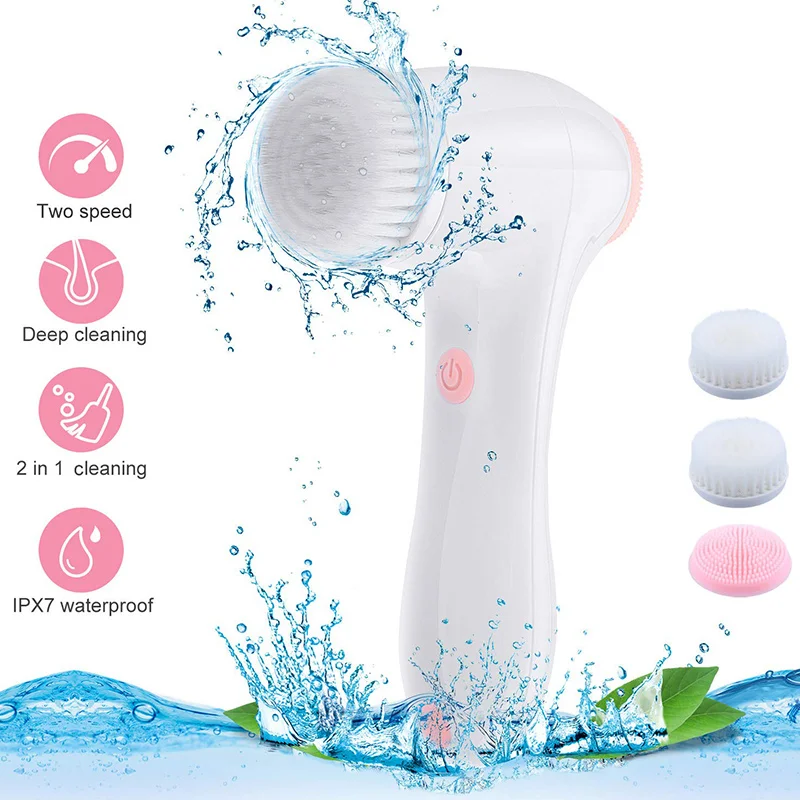 

Facial Cleansing Brush Waterproof Rechargeable Face Spin Brush with 3 Heads 789