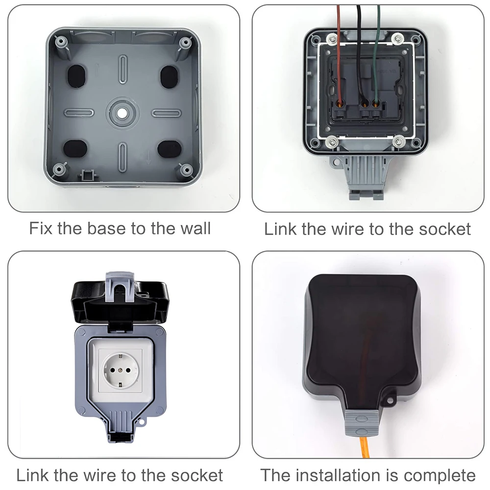 Electrical Socket EU Socket IP66 Waterproof outdoor plug Wall Socket Outlet Power for Garden Garage Basement