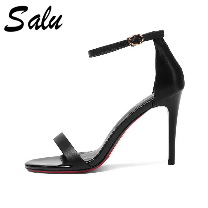 

Salu new 2019 top quality suede leather summer shoes summer women sandals sexy party wedding shoes high heels shoes