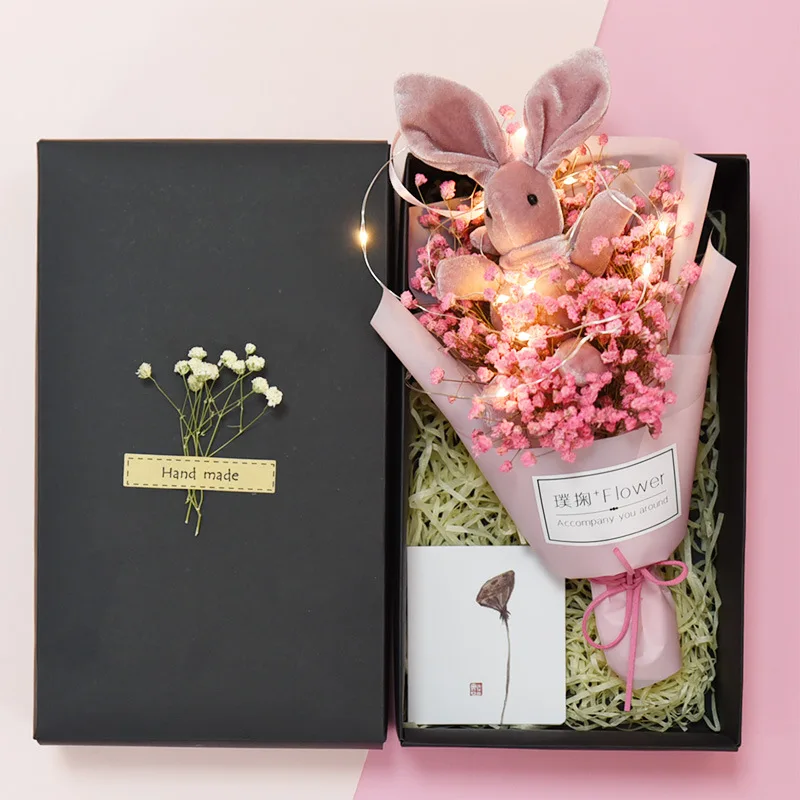 1 шт., изготовленные вручную свадебные украшения, маленький подарок для дам, Гипсофила искусственная, цветок, сухоцветы с подарочной коробкой PT23 - Цвет: pink rabbit