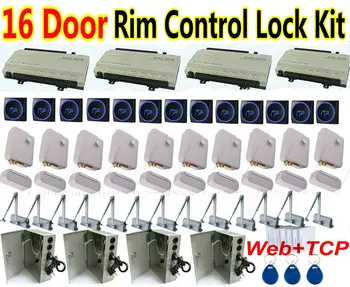 

16 Door Rim Controller Lock Kit with Door Closer +UPS Power+16 pcs New RFID Card Reader+Door Rim Lock+Network Web access control