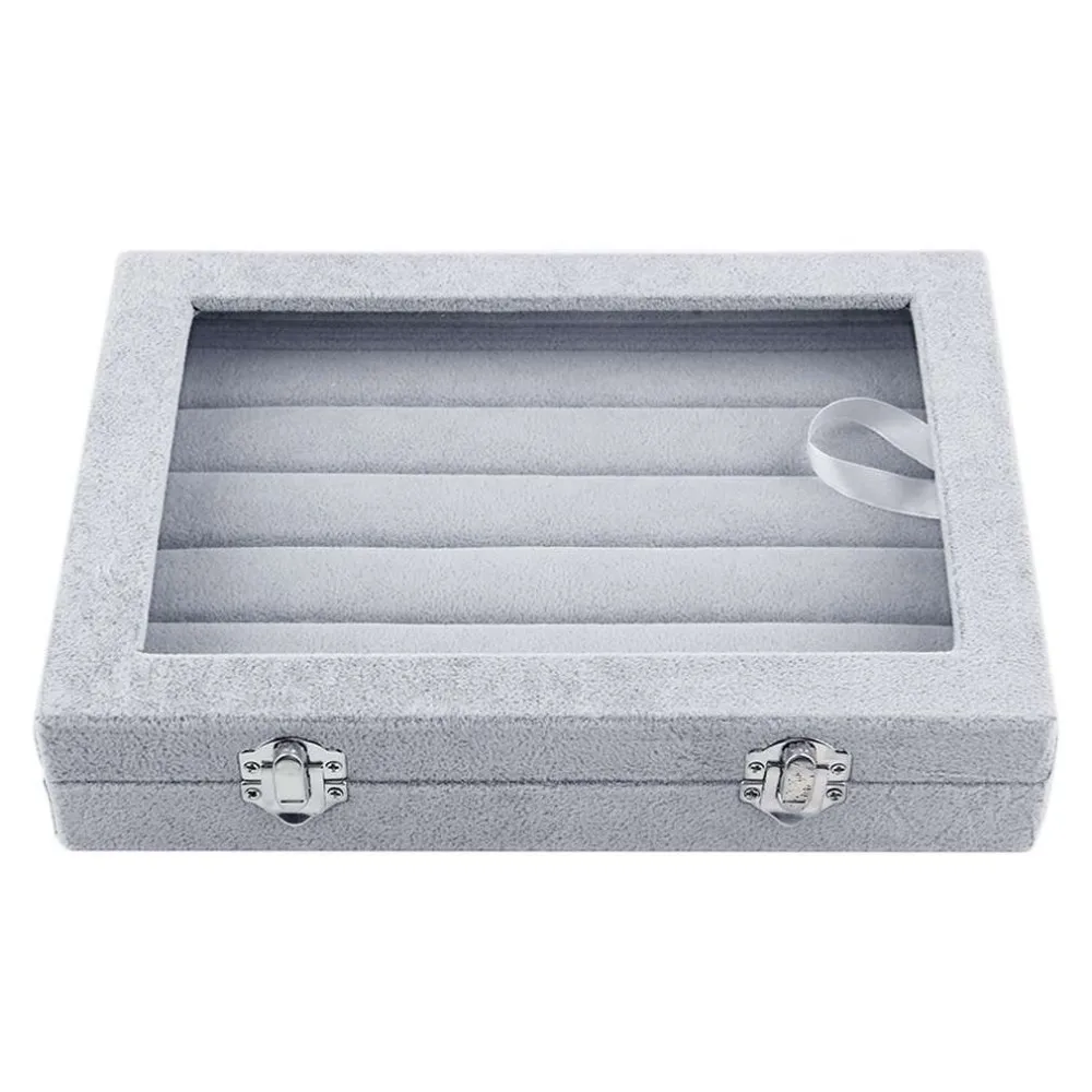 Портативное серое бархатное стеклянное кольцо/коробка для ожерелья ювелирных изделий 100 витрина подставка чехол держатель Органайзер