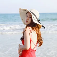 Плетеные шляпы от солнца соломенная шляпа черная лента завязываются шапки для женщин летние пляжные уличные C55K распродажа