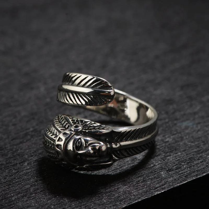 S925 серебро индийская голова тайское серебрянное кольцо восстановление древних способов технологии женское перьевое кольцо