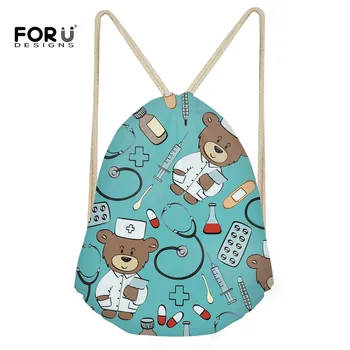 

FORUDESIGNS Drawstring Backpack Cute Cartoon Nurse Bear Print Drawstring Bag for Teenager Girls Kids School Rucksack Travel Sack
