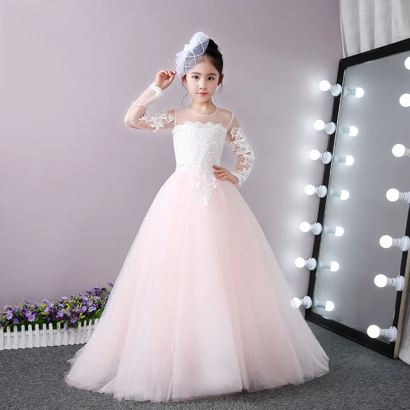

Long Sleeve Flower Girl Dresses For Weddings Lace First Communion Dresses For Little Girls Long and Short Kids Pageant Dress