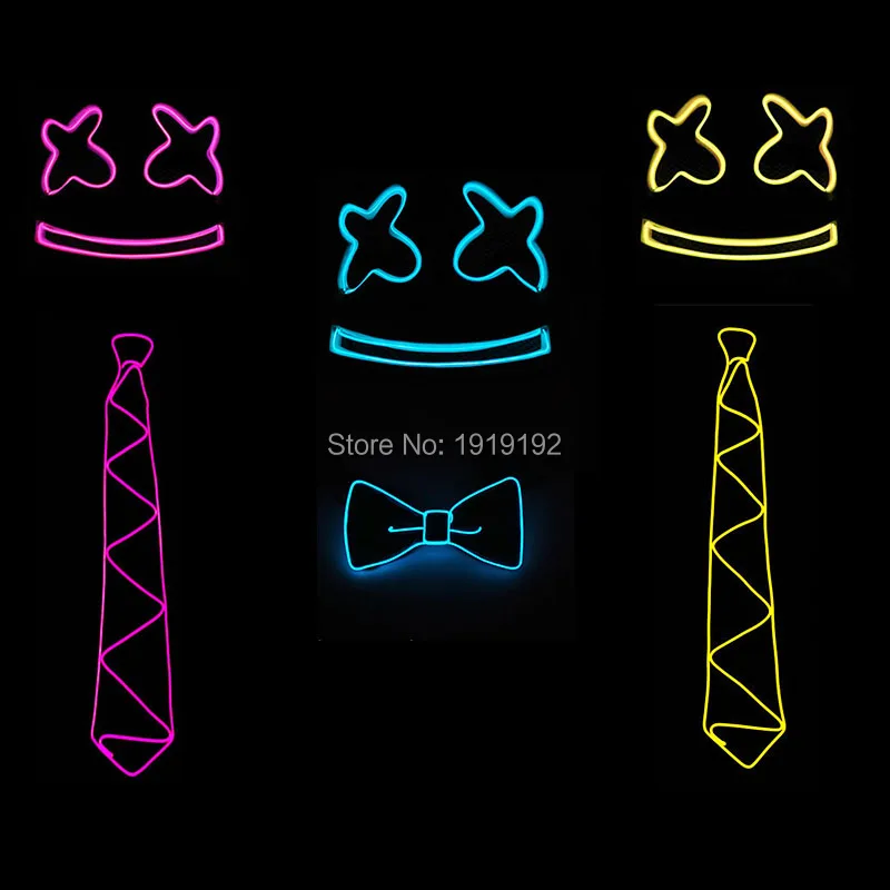 

Holiday DIY Decoration Set EVA DJ Marshmallow Mask + EL Tie Bow Tie Halloween DJ Electronic Syllable Glow Party Supplies