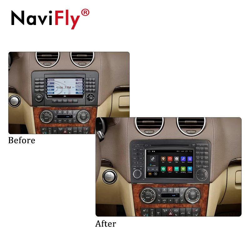 Sale NaviFly 7 inch 2 din Android7.1 car dvd radio for Mercedes/Benz/ML ML350 L450 ML500/GL CLASS W164 GL320 GL350 GL420 car gps 5